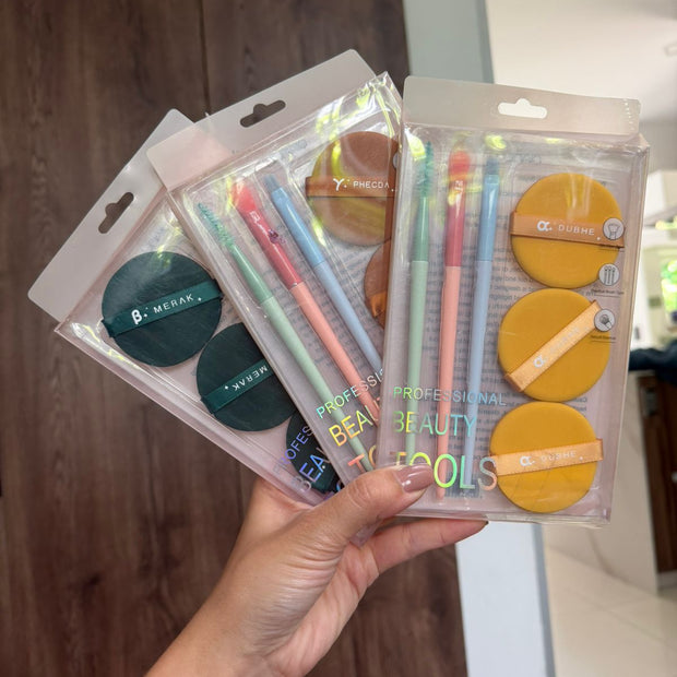 Kit de maquillaje pinceles y espumas x3
